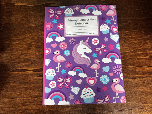Primary Composition Book - Unicorn, Cupcake, Butterfly, etc. (CLEAN)