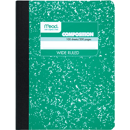 Mead Composition Notebook, Comp Book, Wide Ruled Paper, 100 Sheets, 9-3/4" x 7-1/2" (CLEAN)