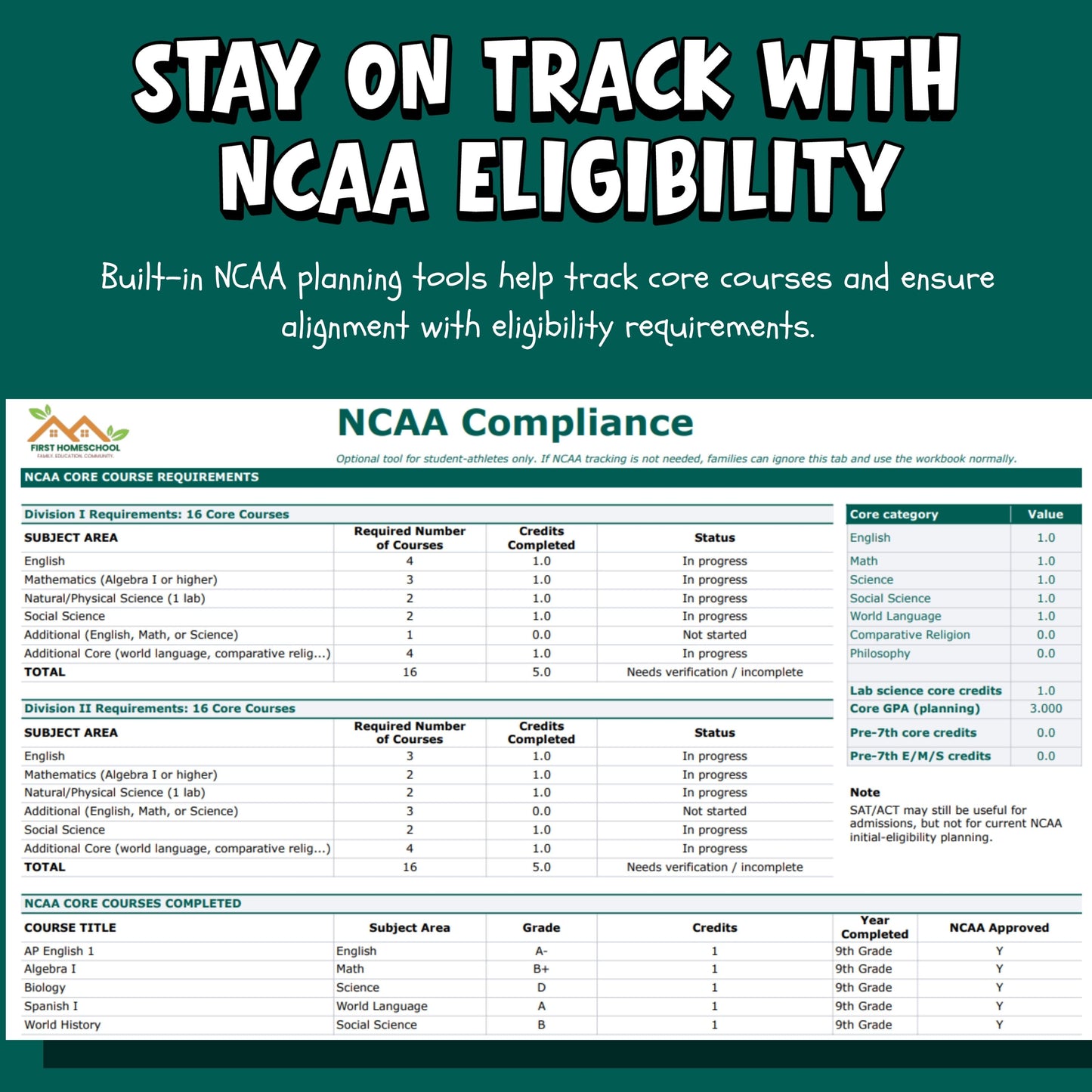 Homeschool High School PREMIUM Transcript Spreadsheet | GPA Calculator, Credits Tracker (Digital Download)