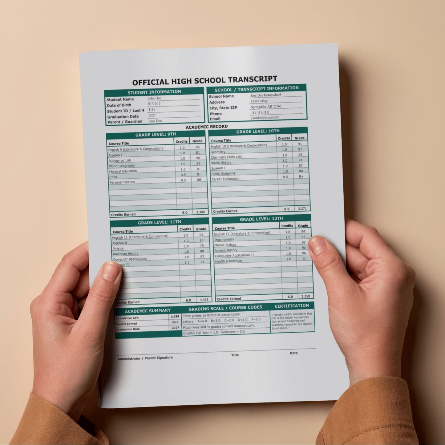 Homeschool Transcript PRINT Template | Excel, Google Sheets, GPA Calculator (Digital Download)