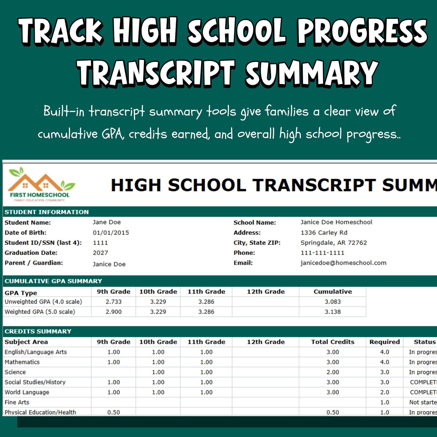 Homeschool High School Transcript System LITE | Google Sheets Auto GPA Calculator | Grades 9-12 Tracker | Print-Ready Digital Download