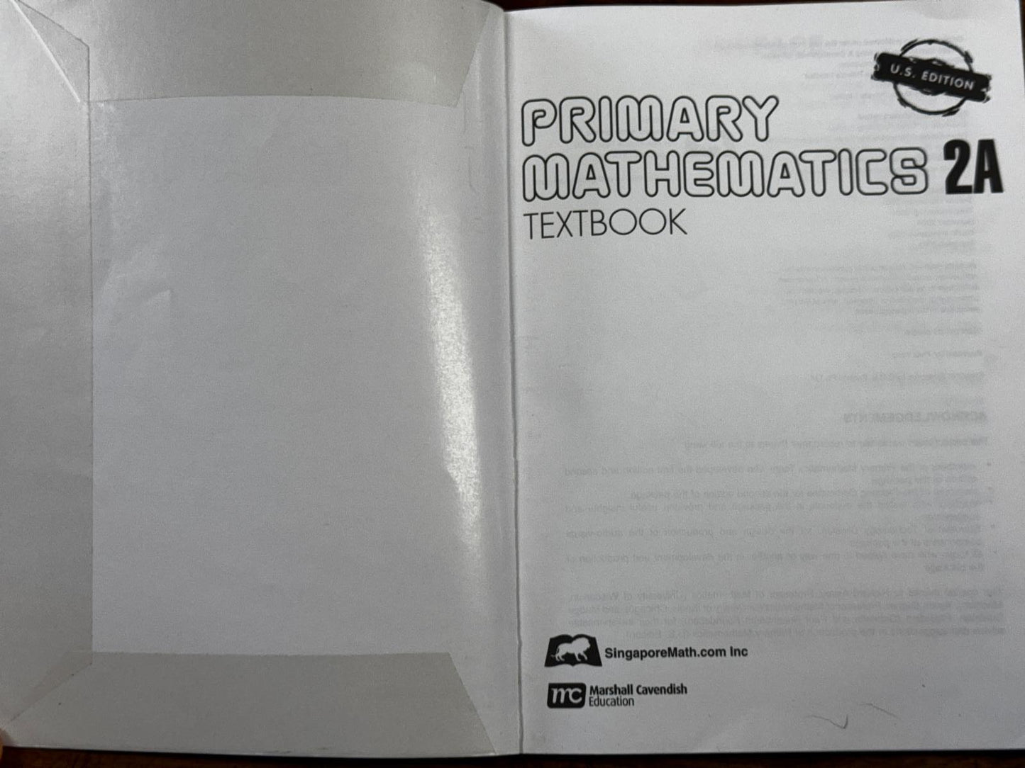 Singapore Math Primary Mathematics 2A US Edition - Condition GOOD