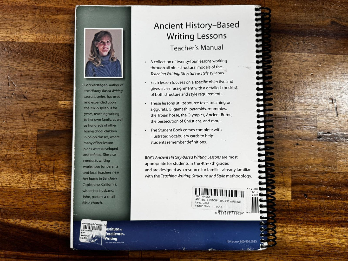 IEW Ancient History-Based Writing Lessons Student Book & Teacher Manual - Condition FAIR & CLEAN
