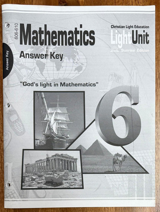 Christian Light Education Math Answer Key 606-610 - CONDITION Good & Clean