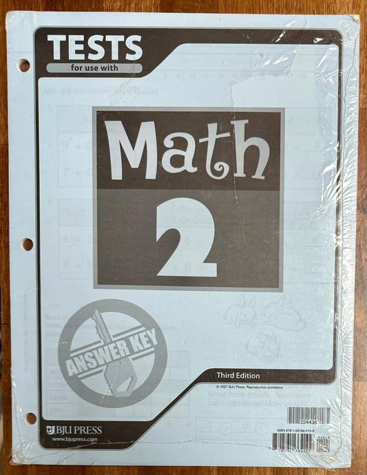 BJU Math Tests Answer Key Grade 2 3rd Edition