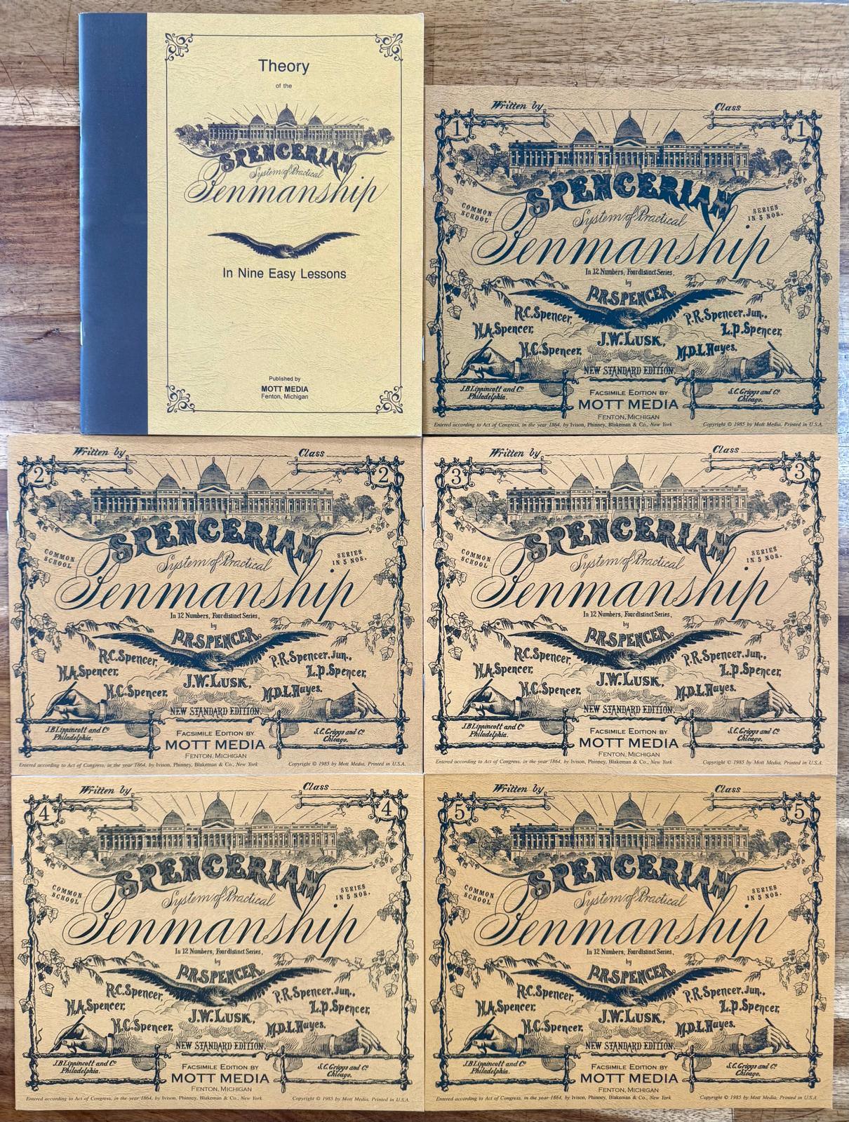 Theory of the Spencerian Penmanship in Nine Easy Lessons with 5 Practice Booklets (Booklet 1 pg 1 has writing)