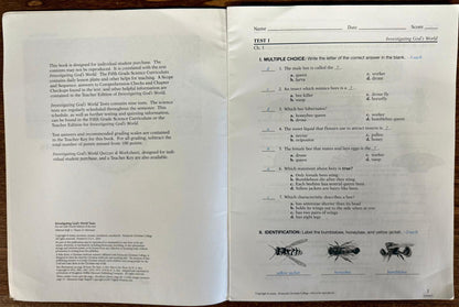 Abeka Investigating God's World 5 Teacher Test Key Science/Health Series - 2010 edition