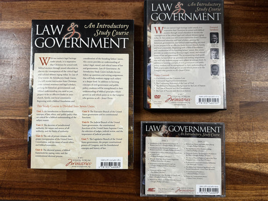Three books on law and government on a wooden surface
