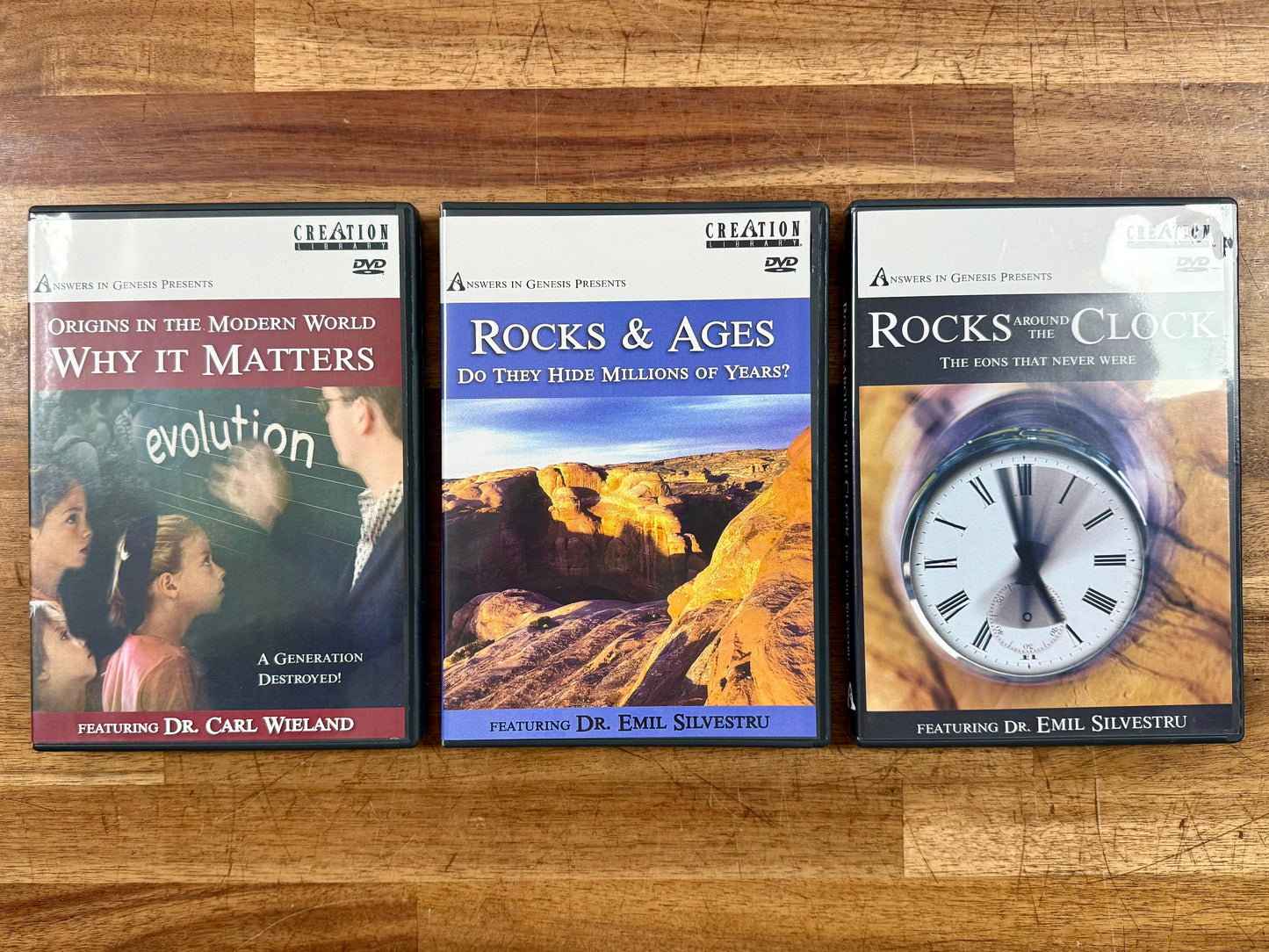 Creation Ministries International – DVD Lot of 3: Rocks & Ages, Rocks Around the Clock, & Origins in the Modern World