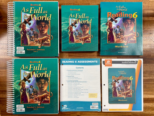 BJU Reading 6 SET – Teacher’s Editions, Assessments, Worktext, Student Text, and Student Handouts