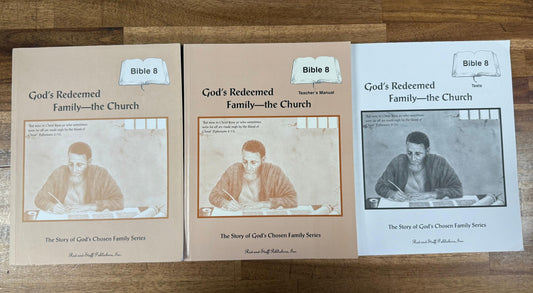 God’s Redeemed Family – The Church, Bible 8 Set: Teacher’s Manual, Student Workbook, and Tests (Rod and Staff)
