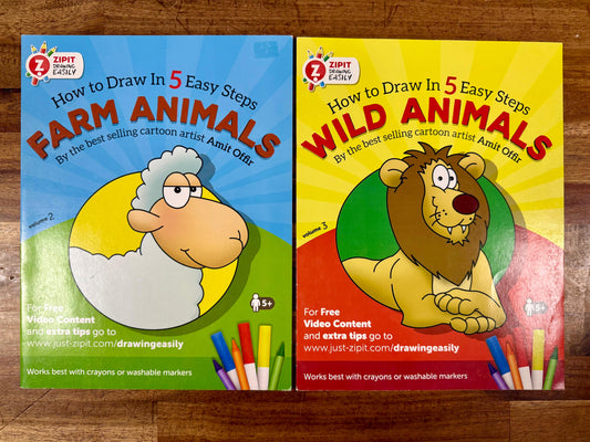 How to Draw in 5 Easy Steps – Lot of 2: Farm & Wild Animals