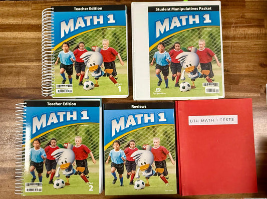 BJU Math 1 5th Ed SET TGs, Manipulatives, Reviews, Tests & Key