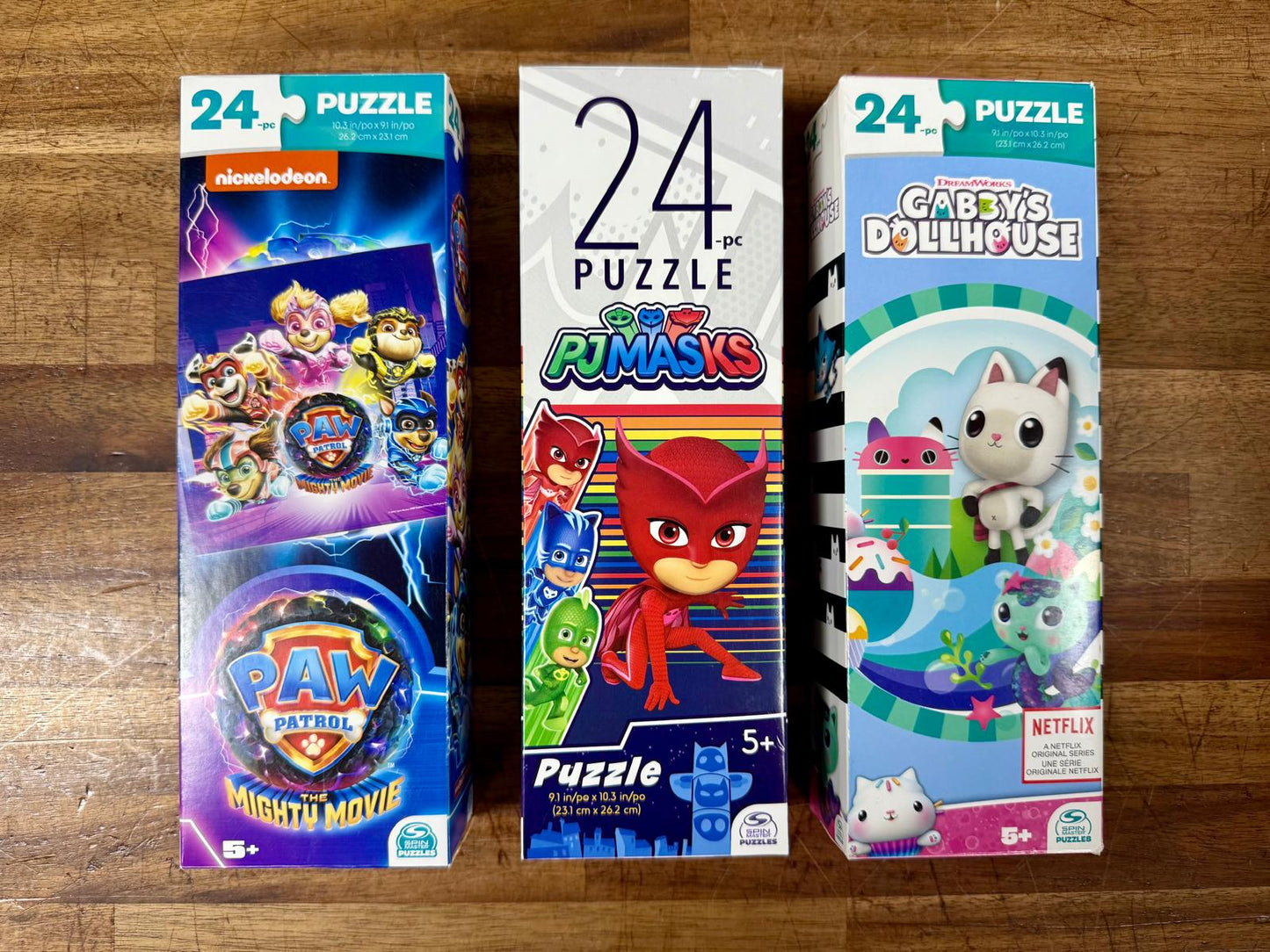 Lot 3 24 Big Piece Puzzles: Paw Patrol, PJ Masks, Gabby's Dollhouse - Complete & Clean