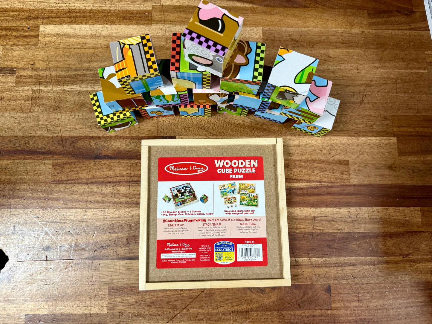 Melissa & Doug Wooden Cube Puzzle 6 Different Farm Scenes