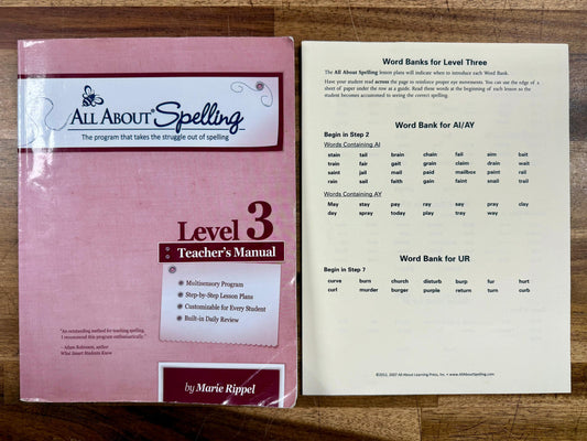 All About Spelling Level 3 Teacher's Manual w. Resource Sheets