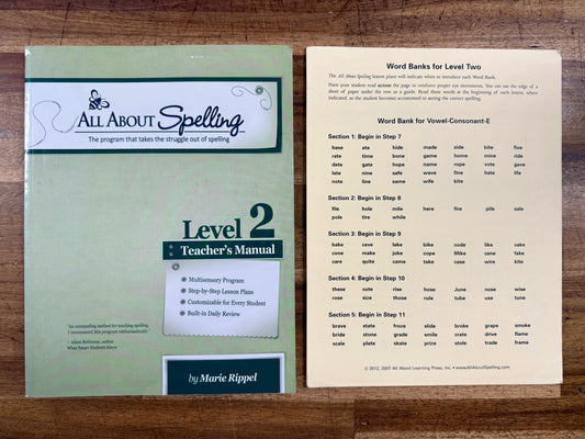 All About Spelling Level 2 Teacher's Manual w. Resource Sheets