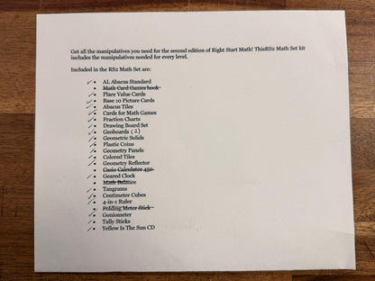 RightStart Mathematics RS2 Math Kit (Partial)