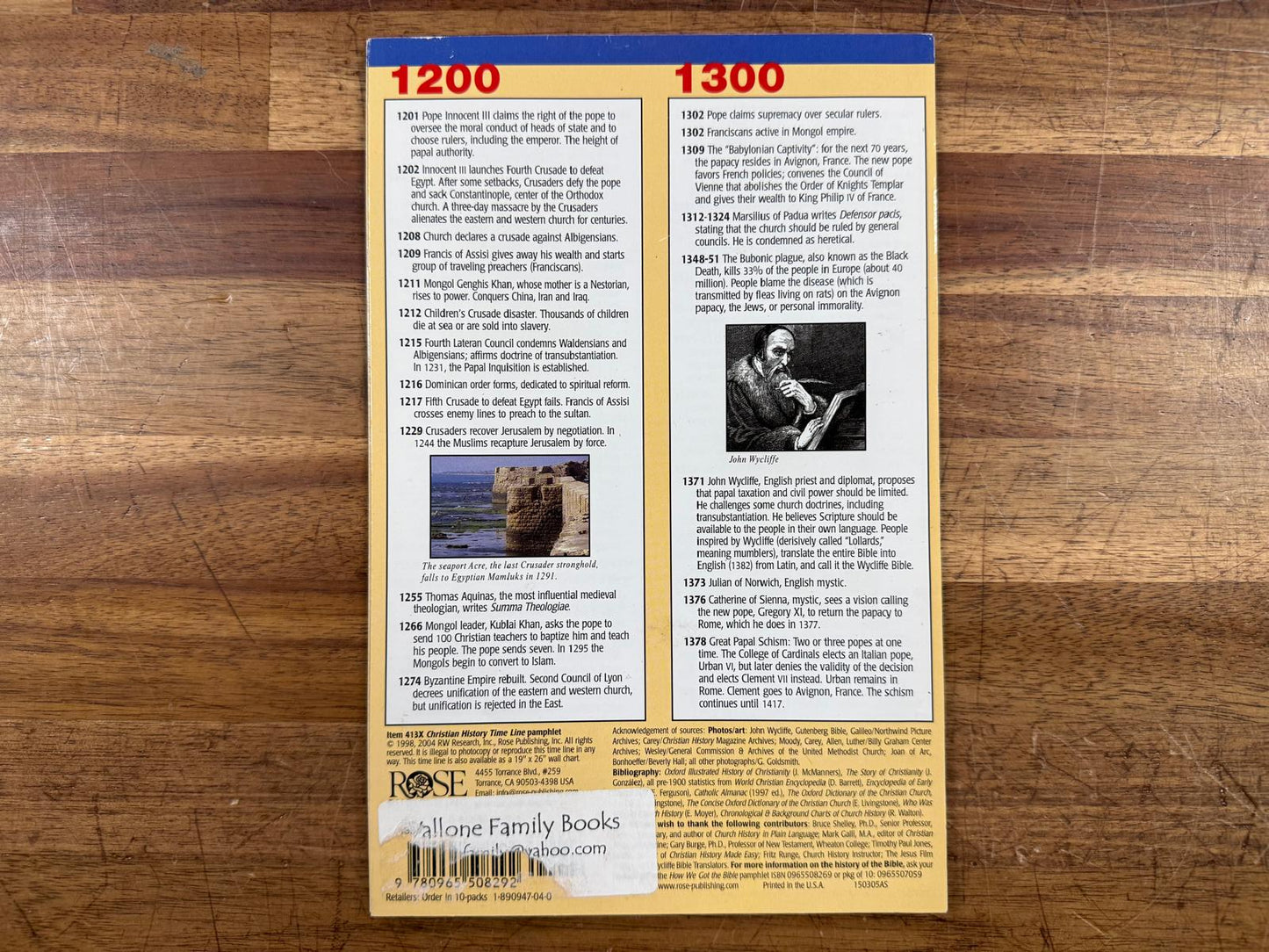 Christian History Time Line - Rose Publishing Pamphlet