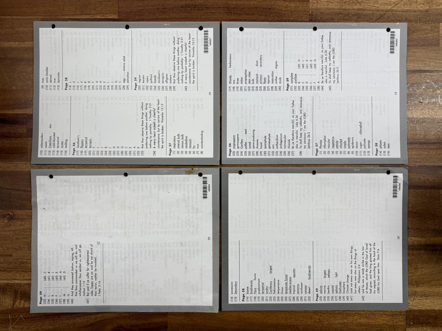 ACE Science 4th Ed 1097-1108 Score Key & 1097-1099 Test Key