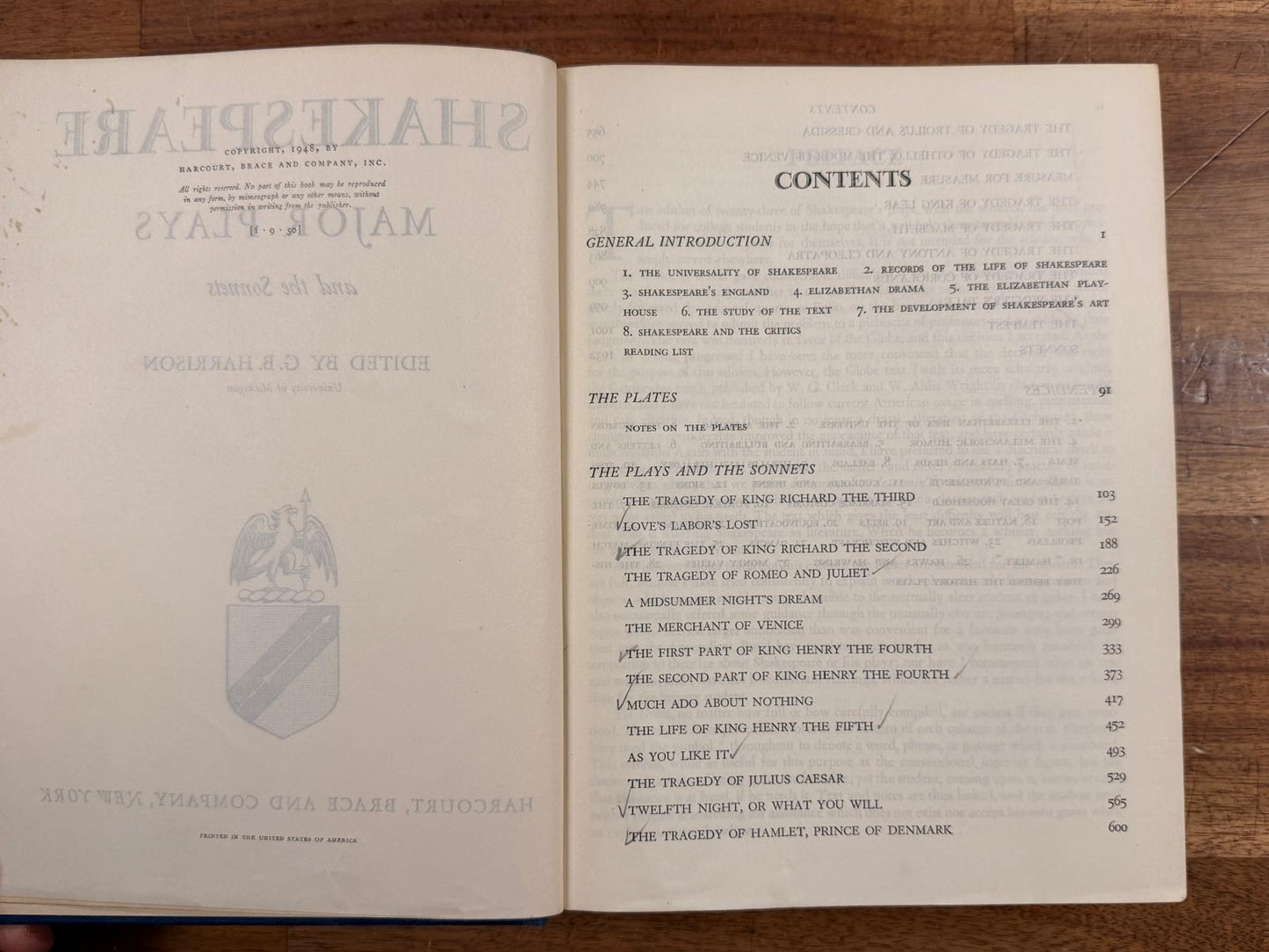 Vintage Shakespeare Major Plays and the Sonnets (1948)