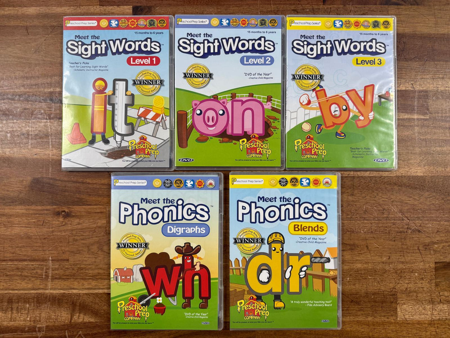 Meet the Sight Words 1-3 + Phonics Digraphs & Blends DVD Lot (5)