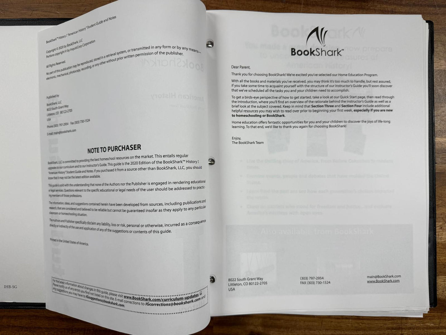 BookShark American History I Student Guide Ages 13-15 (VG)