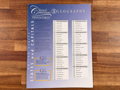 Classical Conversations Cycle 3 Geography Trivium Tables