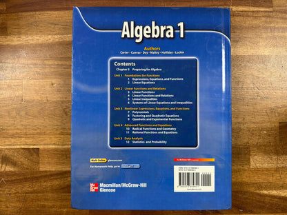 Algebra 1 - Textbook - Glencoe McGraw-Hill (HC, VG)