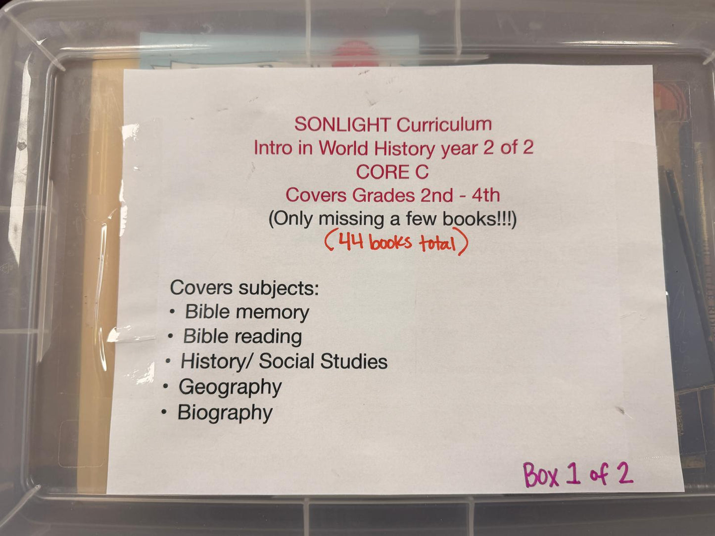 Sonlight Curriculum Intro in World History Year 2 of 2 LOT