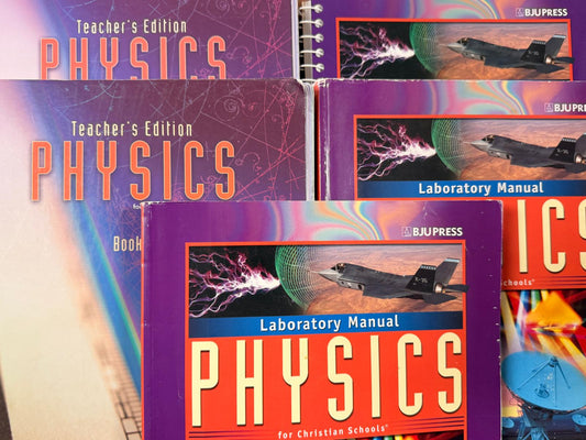 BJU Physics SET of 5: Lab Tcrh Manual, TM Pt 1 & 2, Lab Mnls