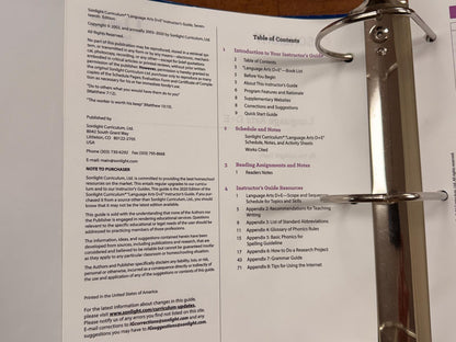 Sonlight Language Arts D+E Instructor's Guide & Binder