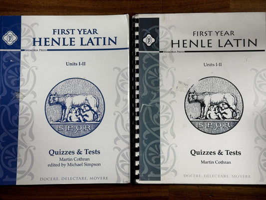 Memoria Press First Year Henle Latin Units I-II Quizzes & Tests - Condition GOOD & CLEAN