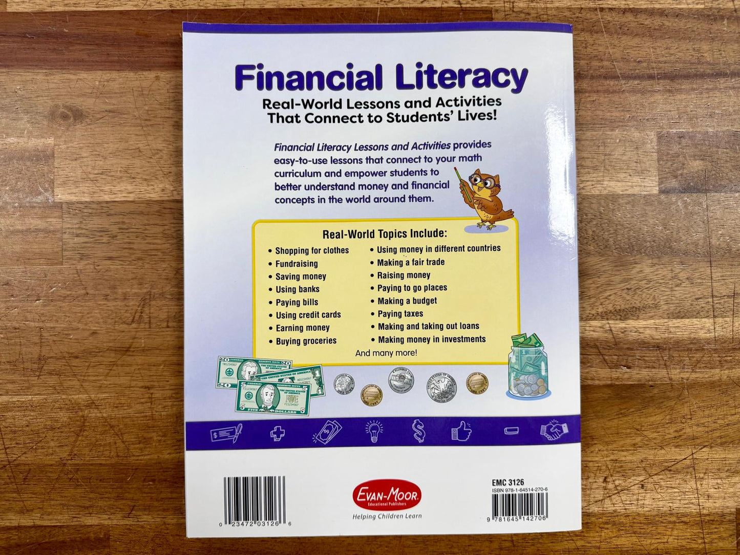 Evan-Moor Financial Literacy Lessons & Activities Gr 6-8 New