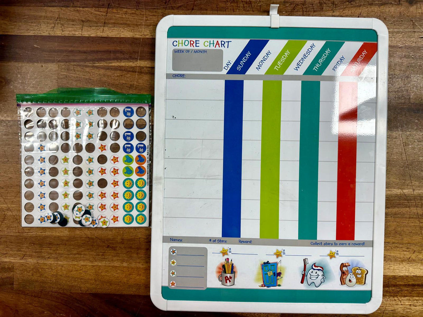 Magnetic Dry Erase Chore Chart Board w Reward Stickers