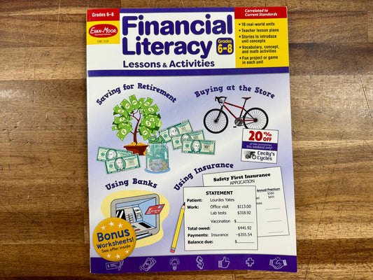 Evan-Moor Financial Literacy Lessons & Activities Gr 6-8 New
