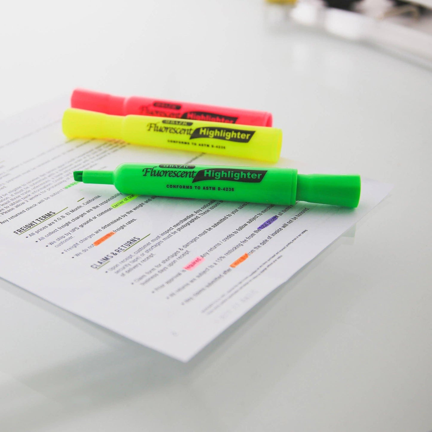 Desk Stlye Fluorescent Highlighters - Pack of 3