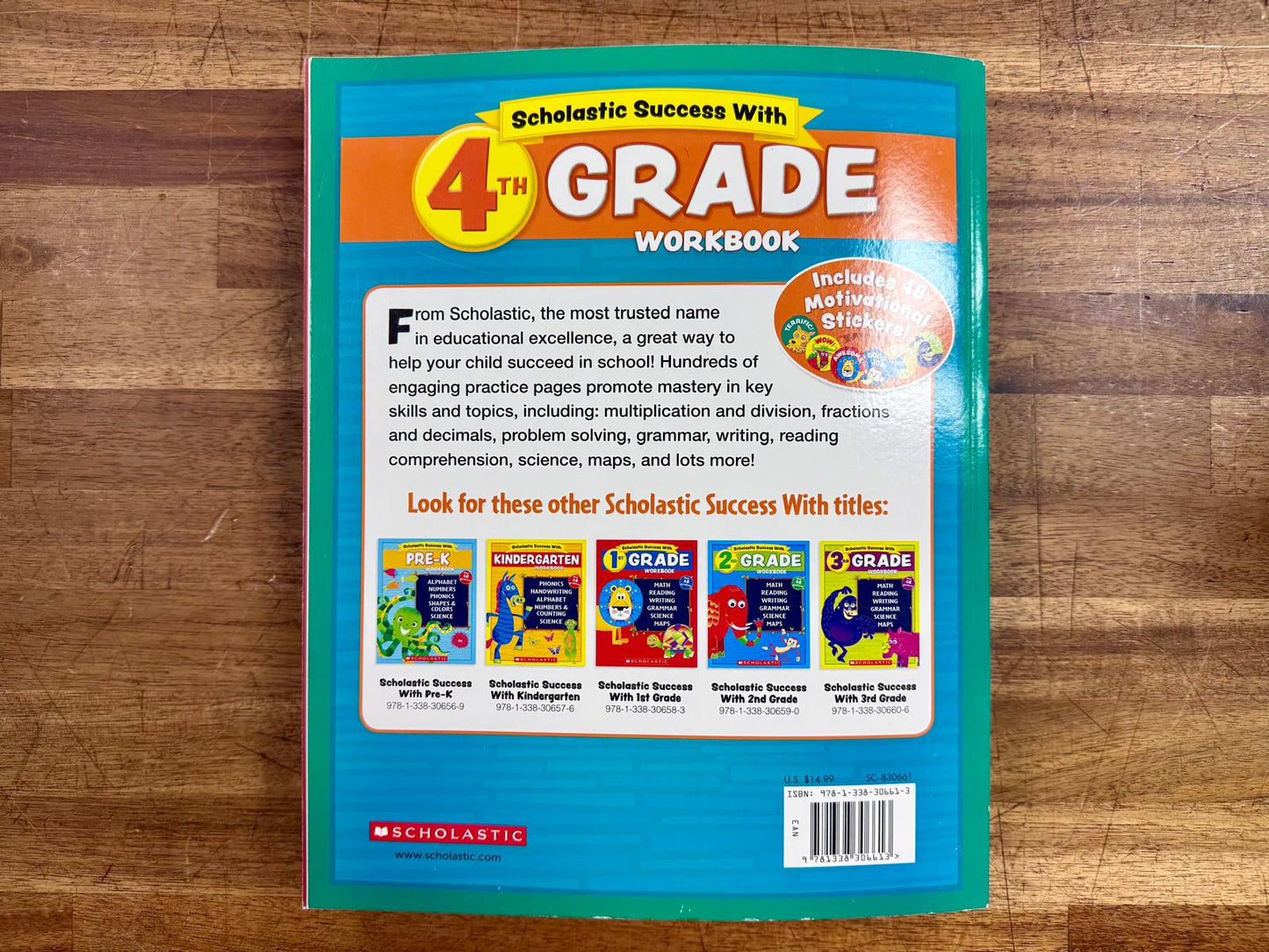 Scholastic 4th Grade Workbook w Motivational Stickers - VG