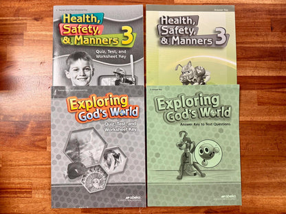 Abeka Grade 3 Health Safety Manners & Science Key Set of 4 - VG