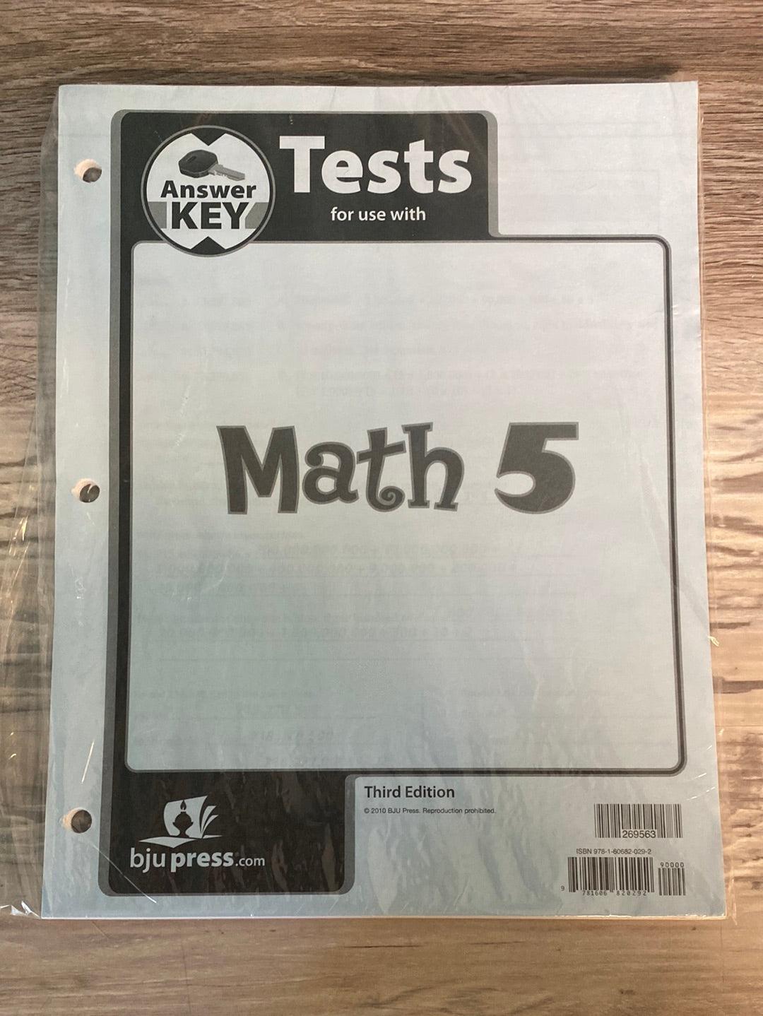 BJU Math 5 Test Answer Key 3rd Ed.