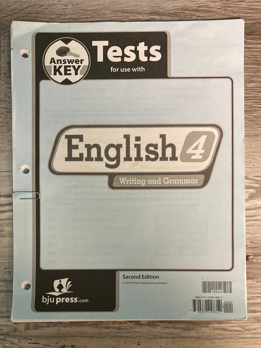 BJU English 4 Tests Key 2nd Edition