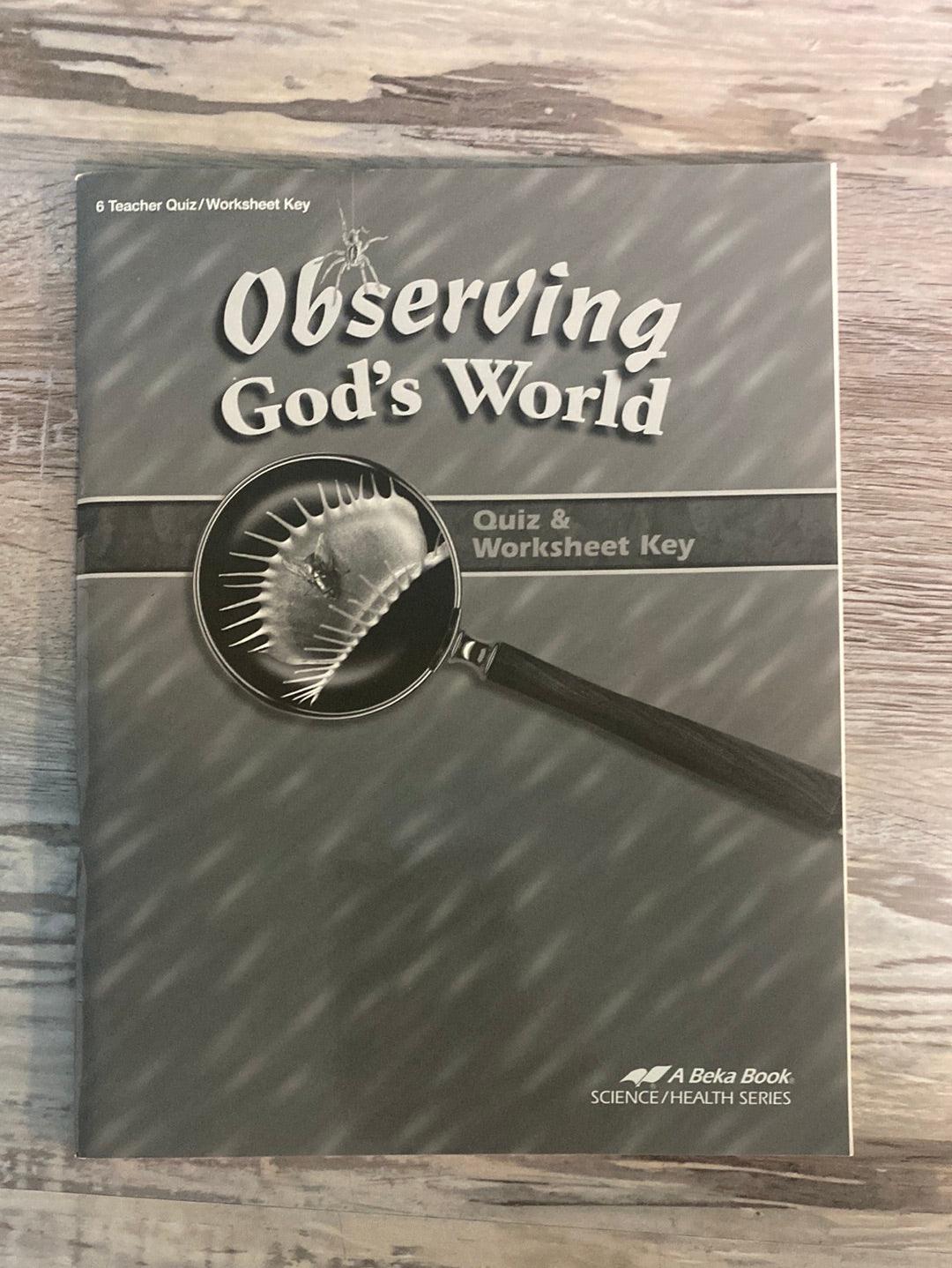 Abeka Observing God's World Test & Quiz Key