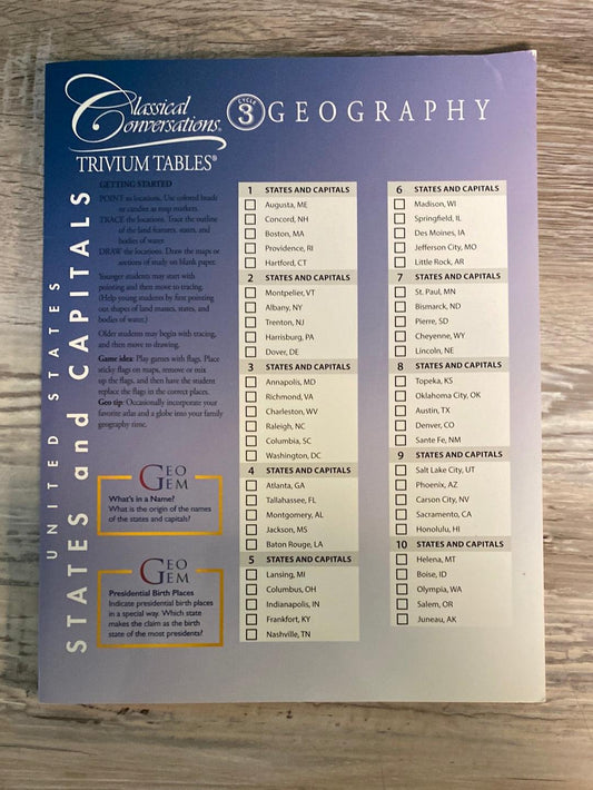 Classical Conversation Cycle 3 Geography Trivium Tables