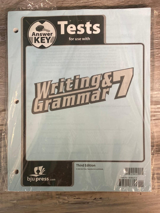 BJU Writing & Grammar 7 Test Answer Key 3rd Ed.