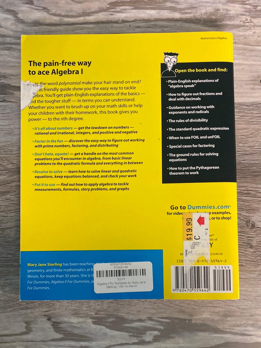 Algebra I For Dummies by Mary Jane Sterling