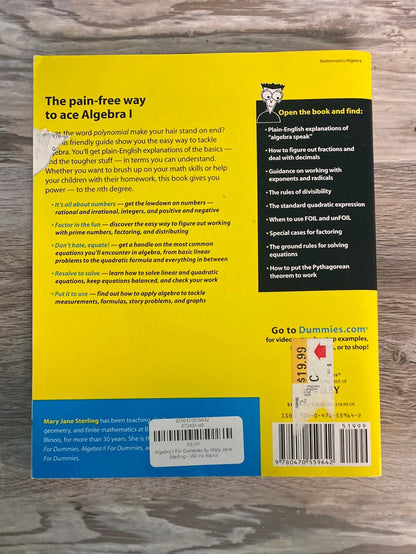 Algebra I For Dummies by Mary Jane Sterling
