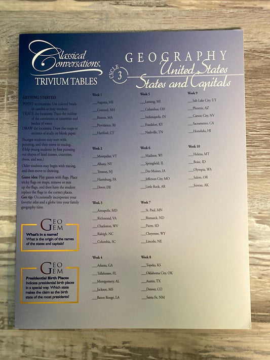 Classical Conversations Trivium Table: Cycle 3 Geography
