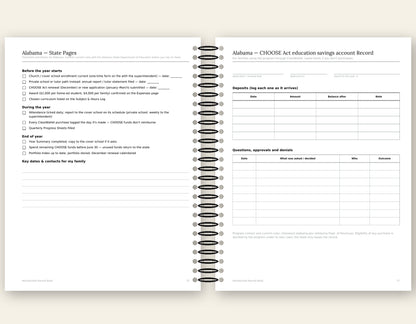 Homeschool Record Book — Attendance, Subjects & Expenses (Alabama Edition)