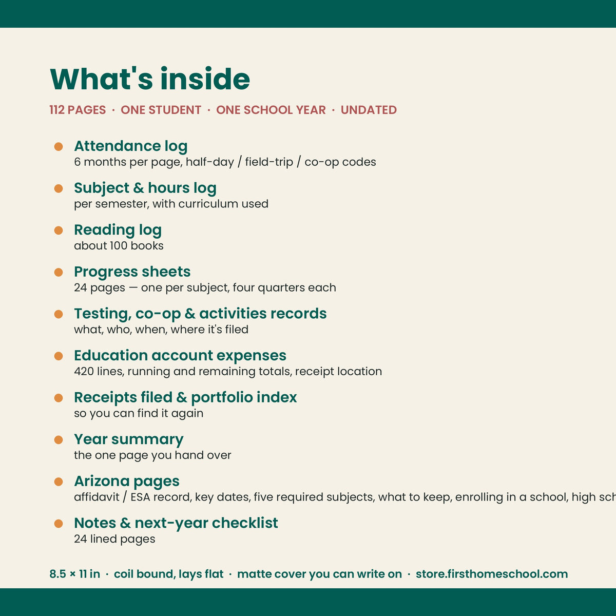 Homeschool Record Book — Attendance, Subjects & Expenses (Arizona Edition)