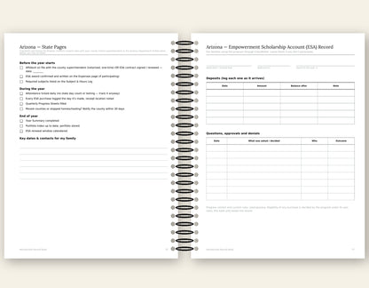 Homeschool Record Book — Attendance, Subjects & Expenses (Arizona Edition)